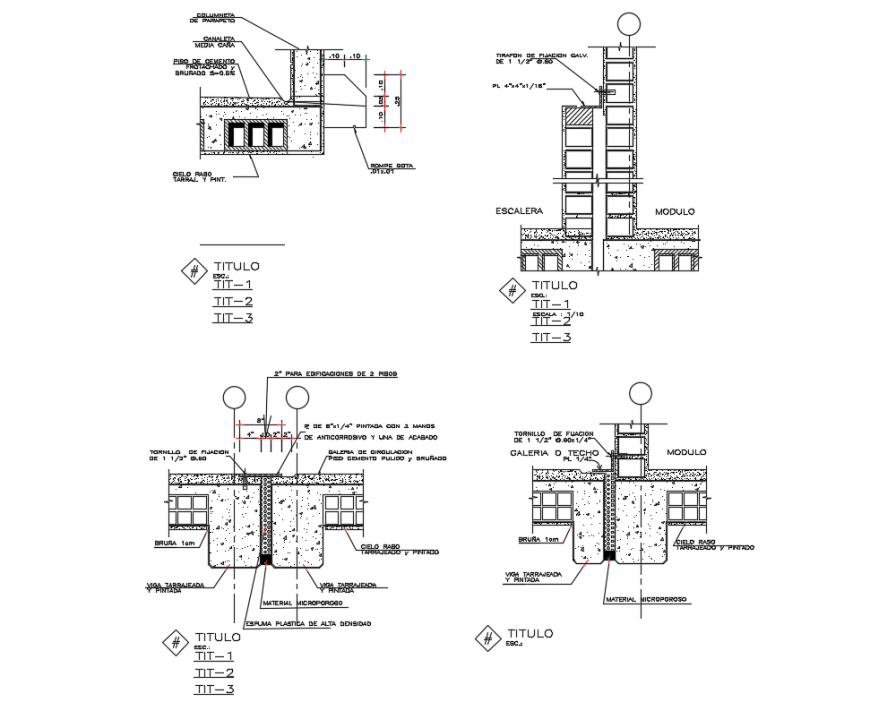 Several construction details with foundation plan dwg file