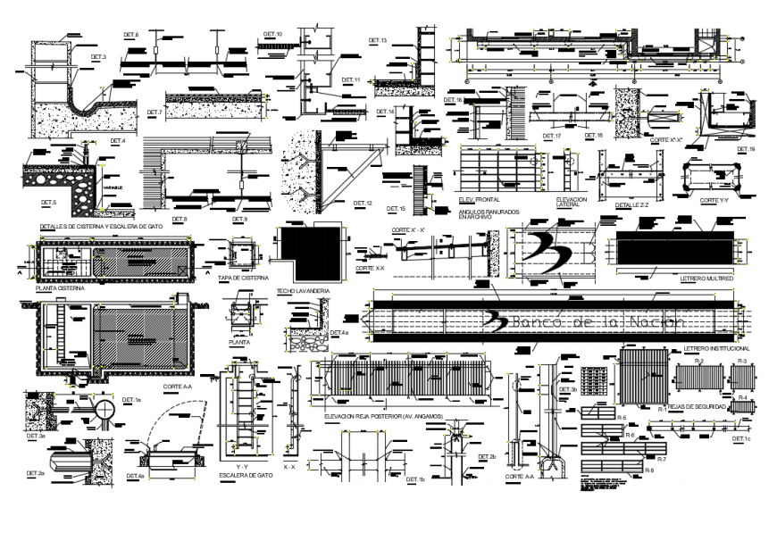 Several constructive details of bank office building dwg file