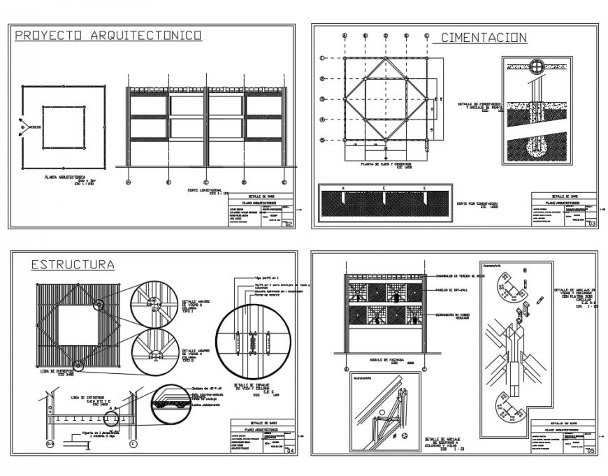 Several constructive sectional details of house building dwg file