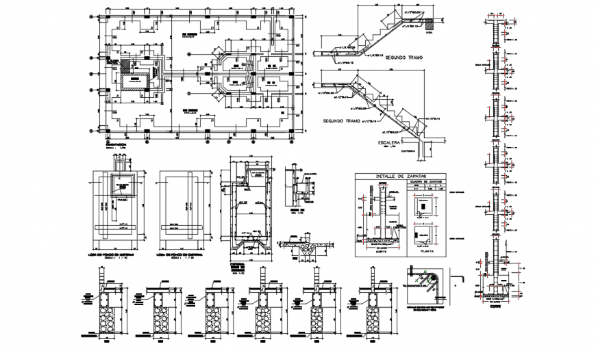 Several constructive structure details for five story apartment building dwg file
