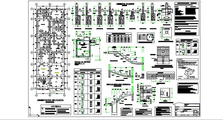 Several constructive structure details of three story house dwg file