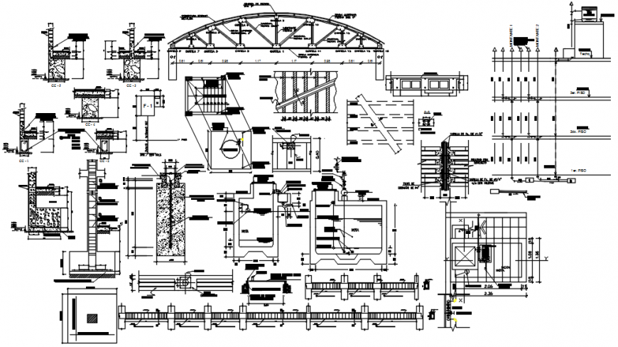 Several constructive structure drawing details of culture center building dwg file