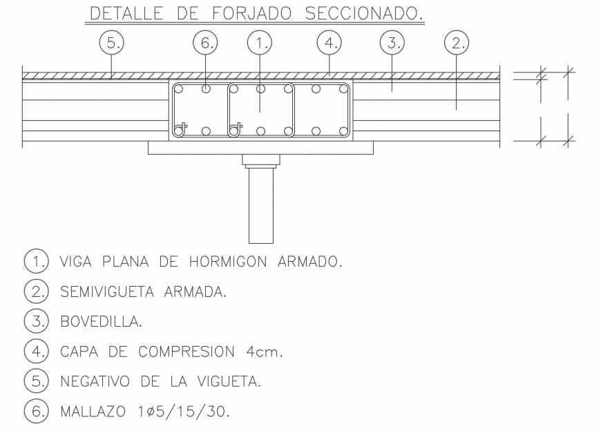 Several details of armed concrete elevation with detail view dwg file