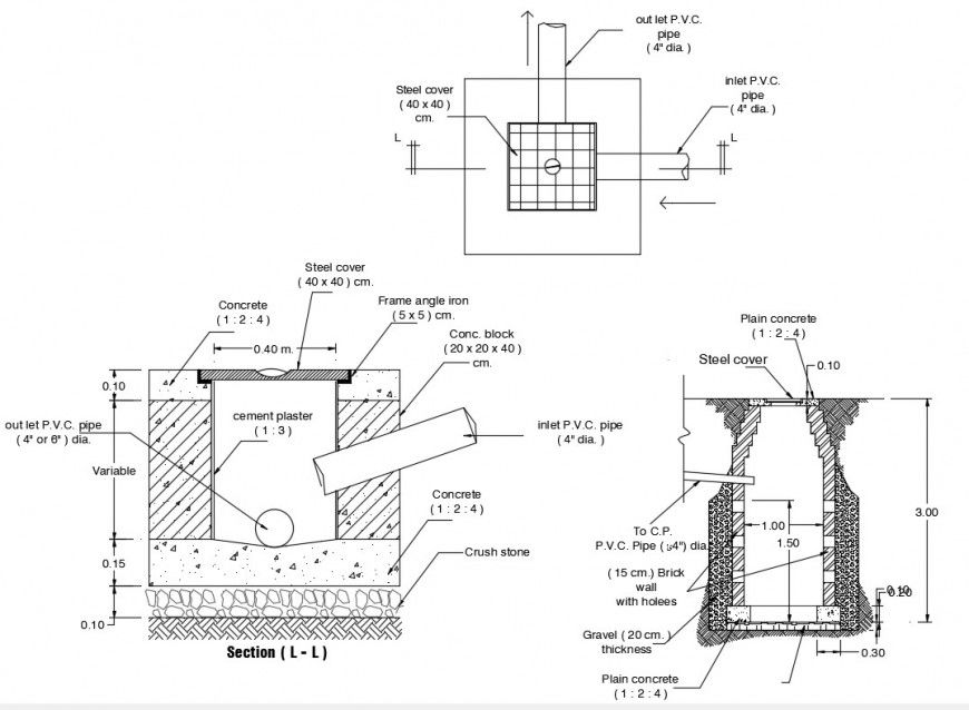 Sewage chamber drawings details plan and section dwg file