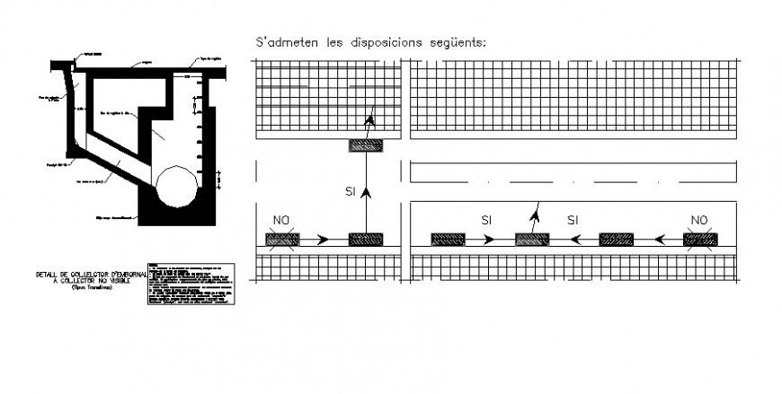 Sewage inlet section drawing in dwg file.