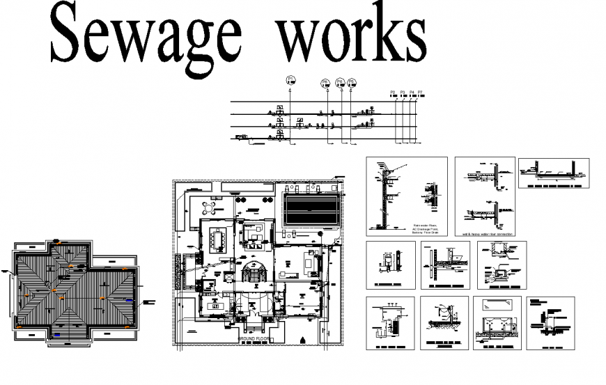 Sewage work office detail elevation and plan layout file