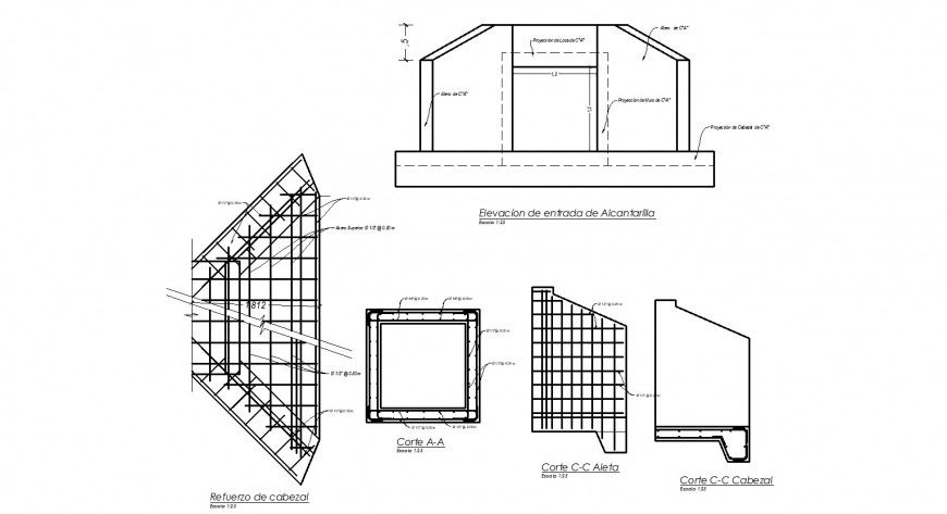 Sewer entry elevation detail drawing in dwg AutoCAD file.