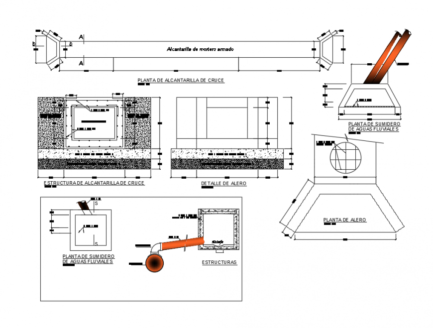 Sewer plant of cross constructive plumbing cad structure details dwg file