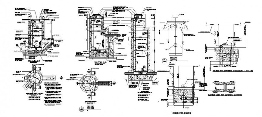 Sewer under ground construction and plumbing structure cad drawing details dwg file