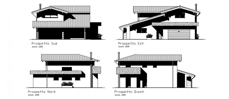 Shadow elevation of the villa detail elevation drawing in dwg AutoCAD file.