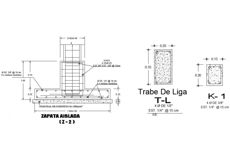 Shallow foundation detail 2d view CAD construction block dwg file