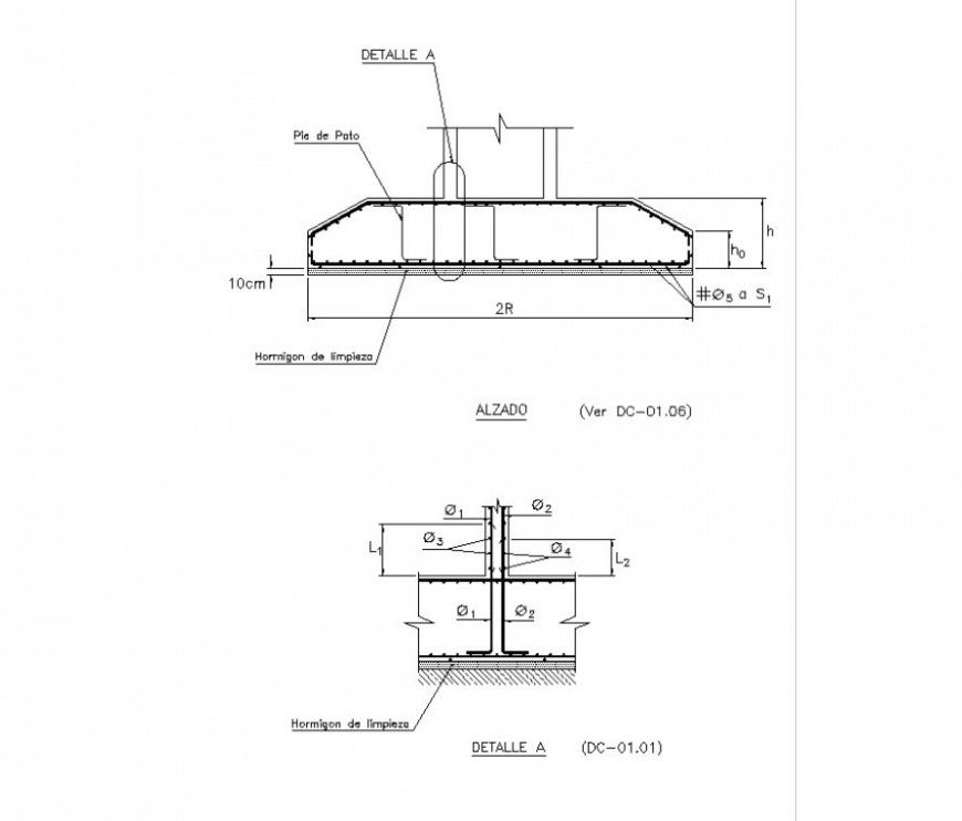 Shallow foundation footing details drawing in autocad