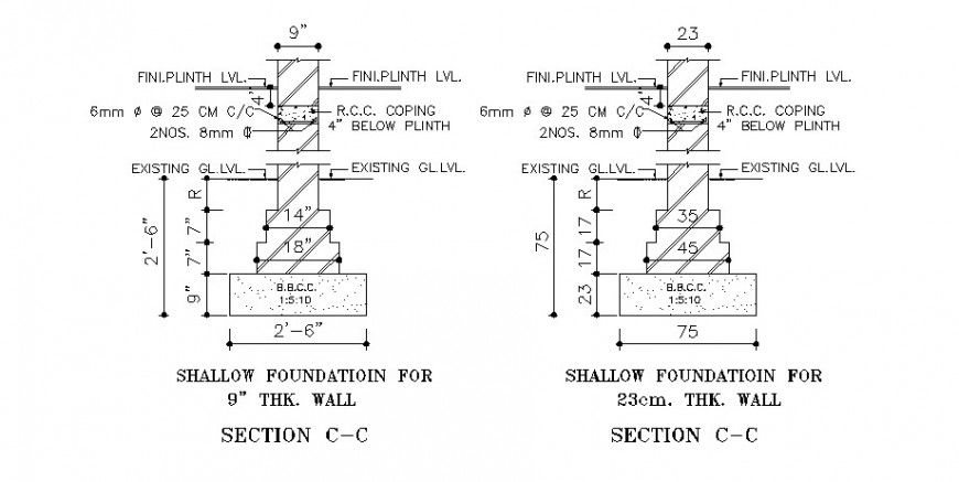 Shallow foundation for thick wall cad construction details dwg file