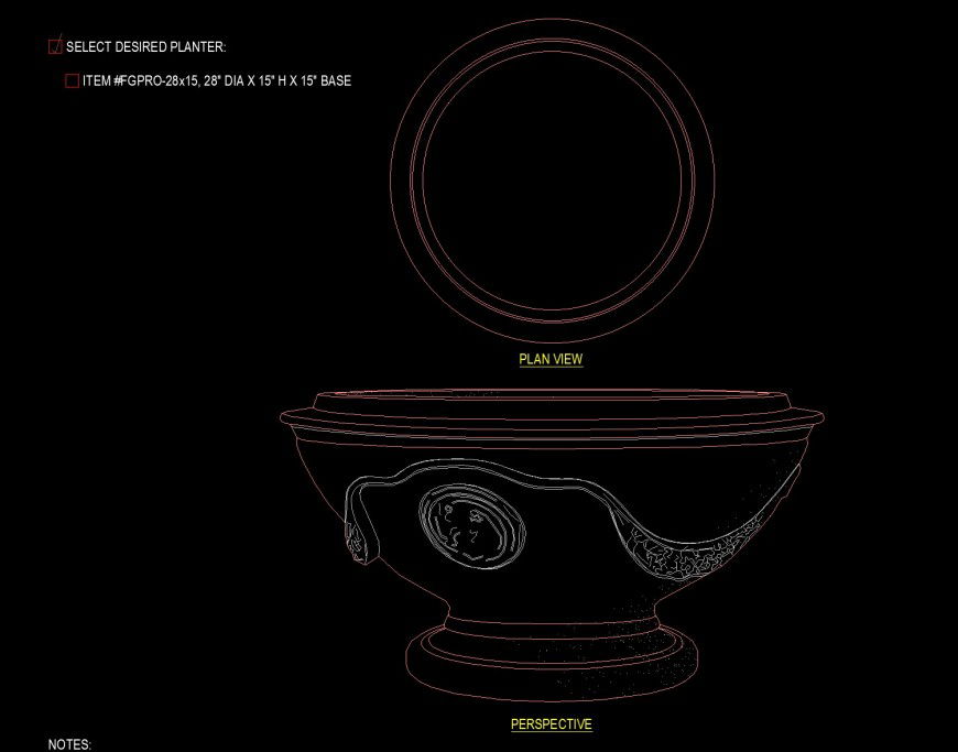 Shallow pedestal planter drawing in dwg fille.