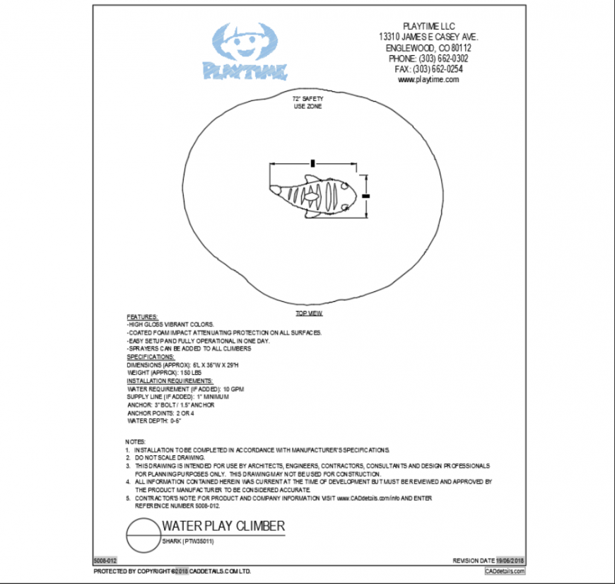 Shark top view water climber play equipment cad block design dwg file