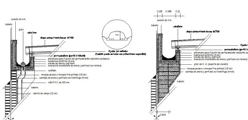 Shed constructive section cad drawing details dwg file