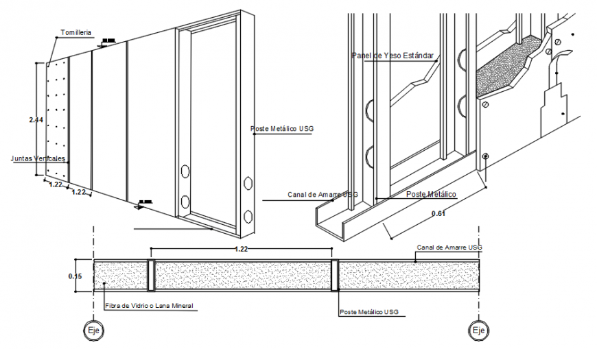 Sheet rock dry wall sections and construction drawing details dwg file