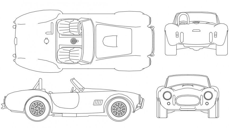 Shelby modern car all sided elevation block drawing details dwg file