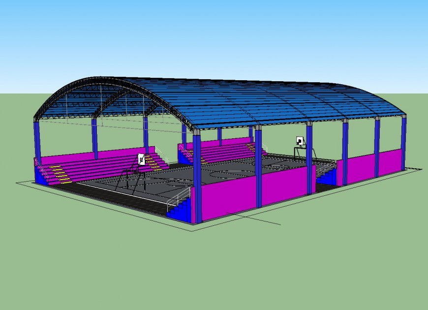 Shelter type 3d sports center design cad drawing details dwg file