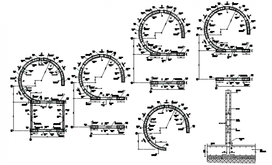 Sher wall circular view with column in AutoCAD file