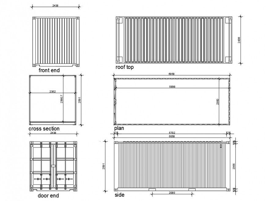 Shipping container detailed architecture project dwg file