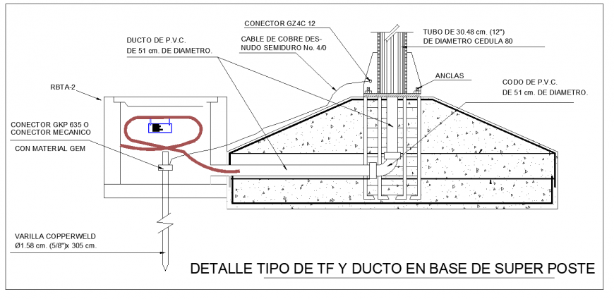 shoe type for high assembly posts foundation in dwg file.
