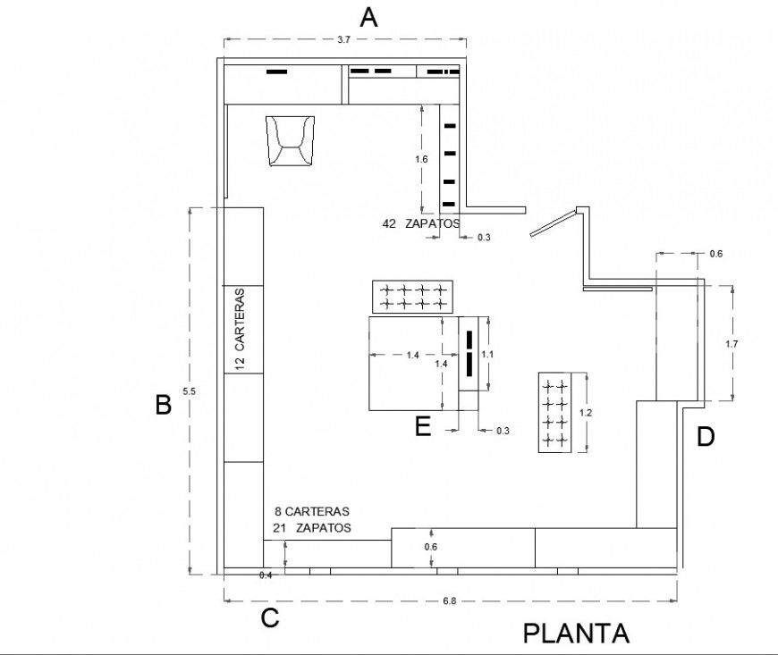 Shoes Shop AutoCAD File with Interior Layout and Floor Plan DWG Design