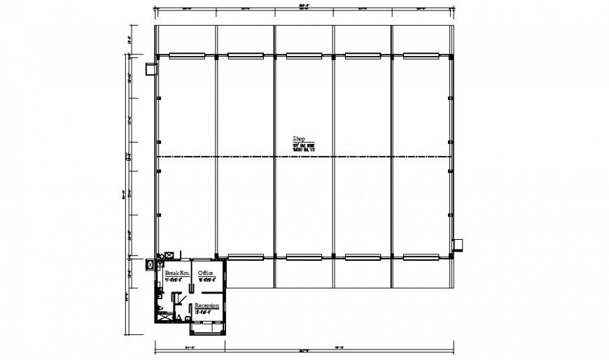 Shop building drawings details plan 2d view autocad file