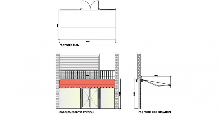 Shop front design elevation and section