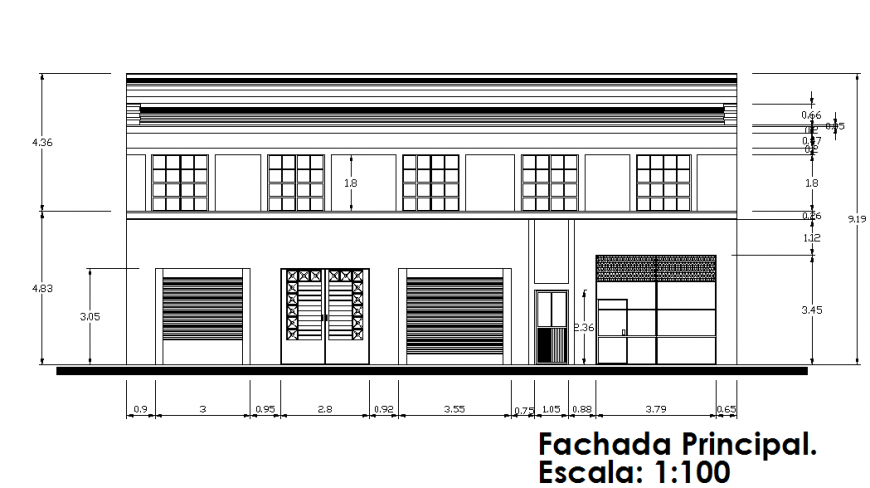 Shop Outer Elevation Detail in autocad File