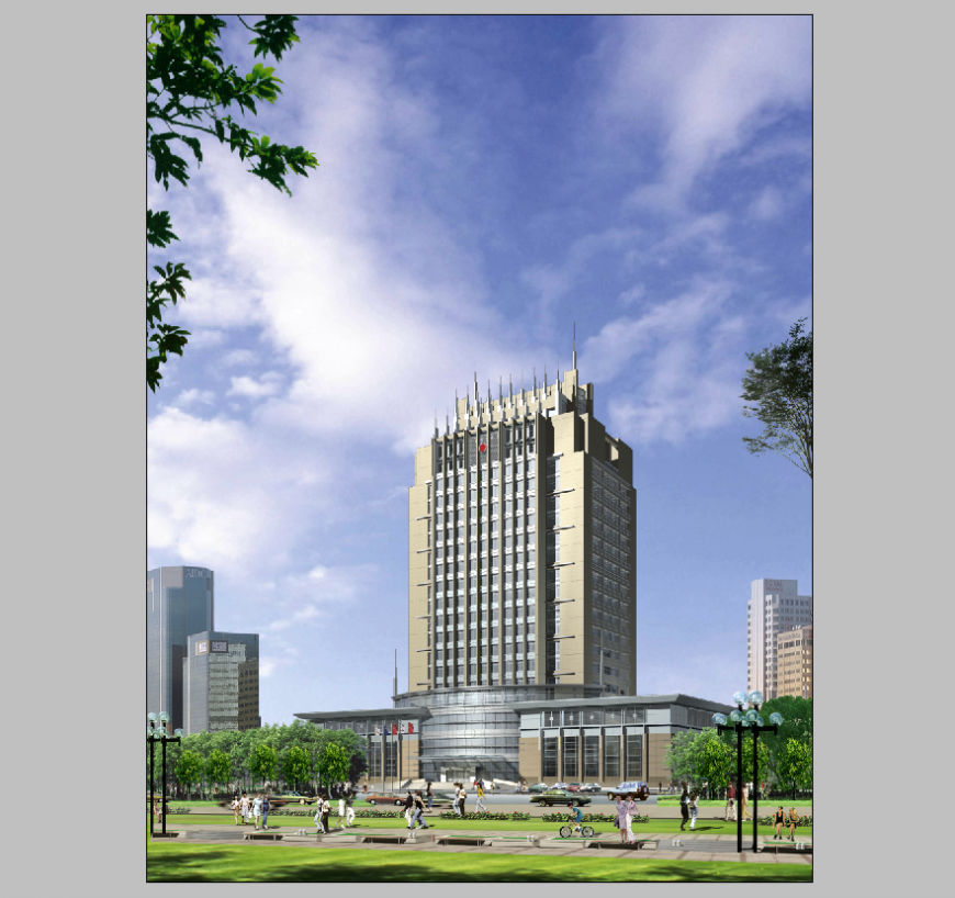 Shopping center building 3d model detail elevation PSD file