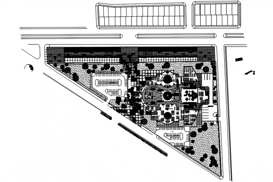 Shopping center distribution plan and landscaping structure details dwg file