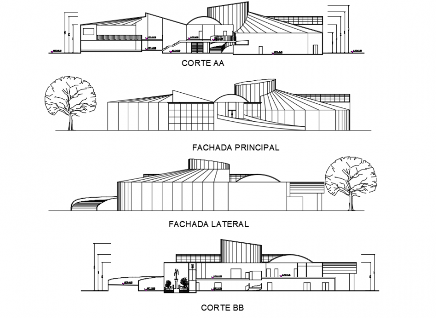 Shopping center elevation drawing dwg file