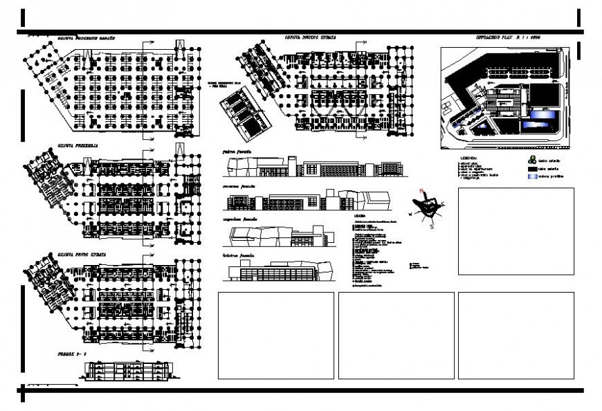 Shopping center floor plan and elevation design in auto cad