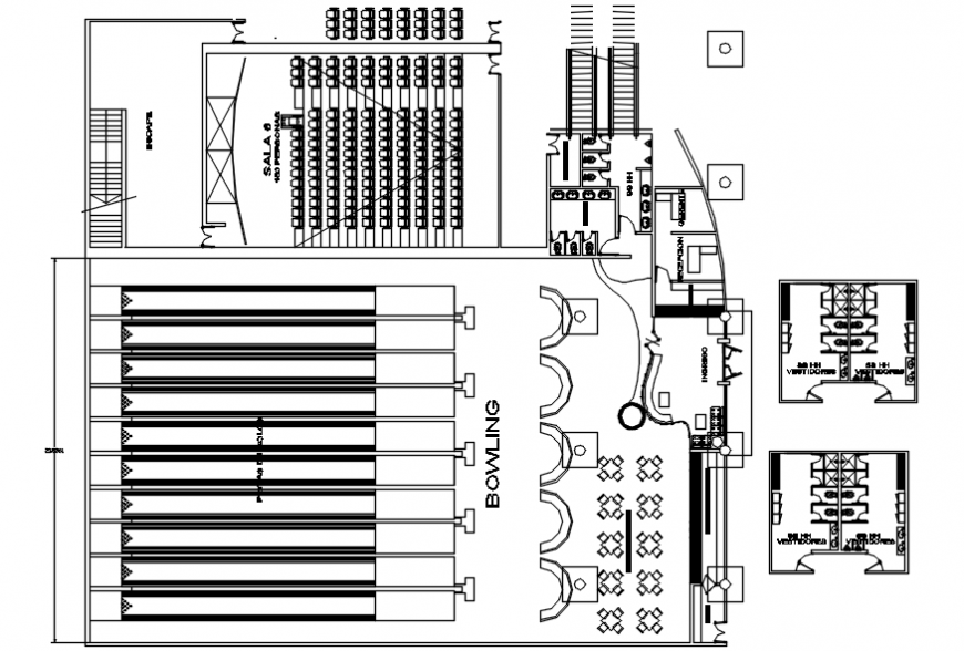 Shopping center floor plan and sanitary services drawing details dwg file