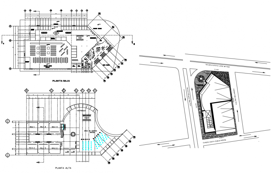 Shopping center ground and first floor plan cad drawing details dwg file