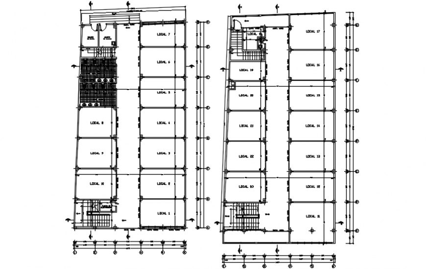 Shopping center two floors distribution plan cad drawing details dwg file