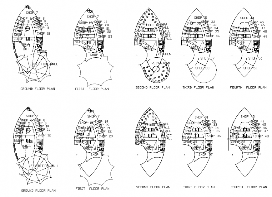 Shopping Centre detail plan drawing in dwg file.
