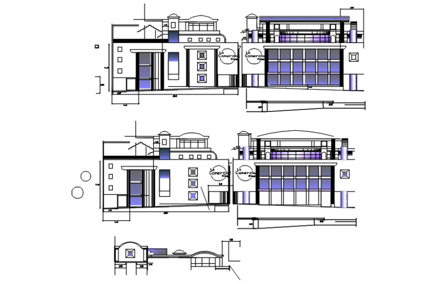 Shopping Centre elevation design in auto cad file