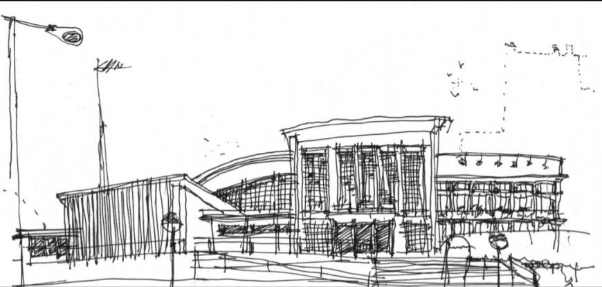 Shopping complex perspective view sketch detail file