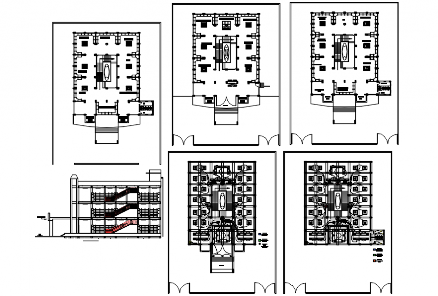 Shopping mall building section and floor plan cad drawing details dwg file