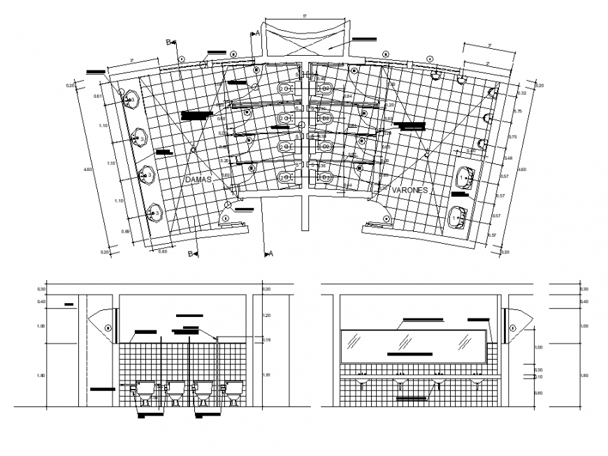 Shopping mall detail sanitary block elevation dwg file
