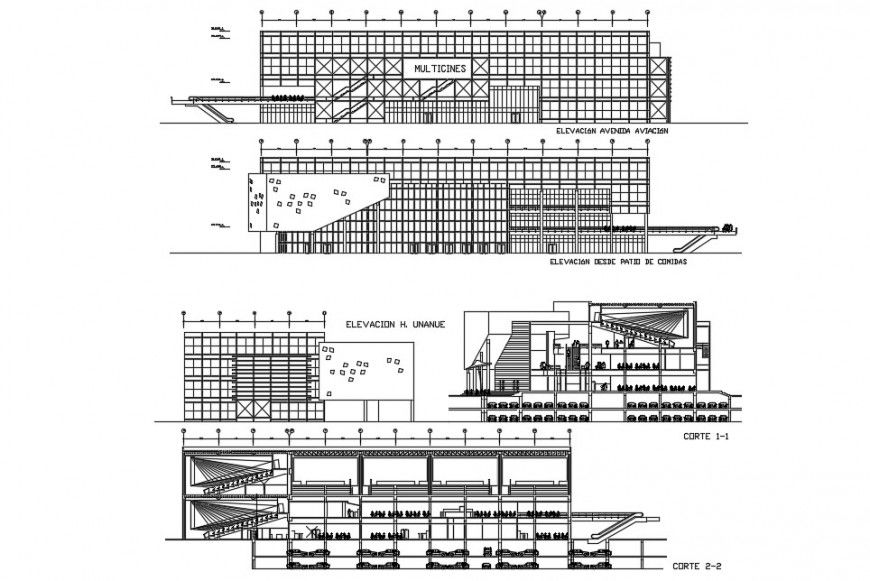 Shopping mall elevation plan and section detail dwg file in Autocad format