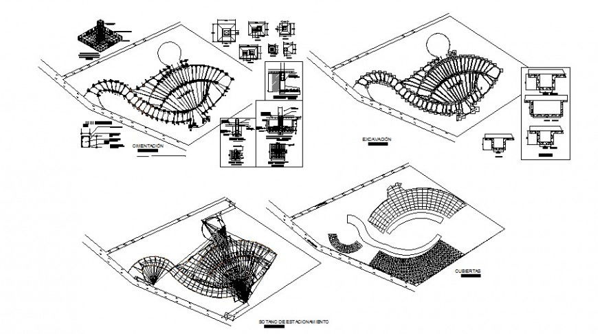 Shopping mall floor framing plan and construction cad drawing details dwg file
