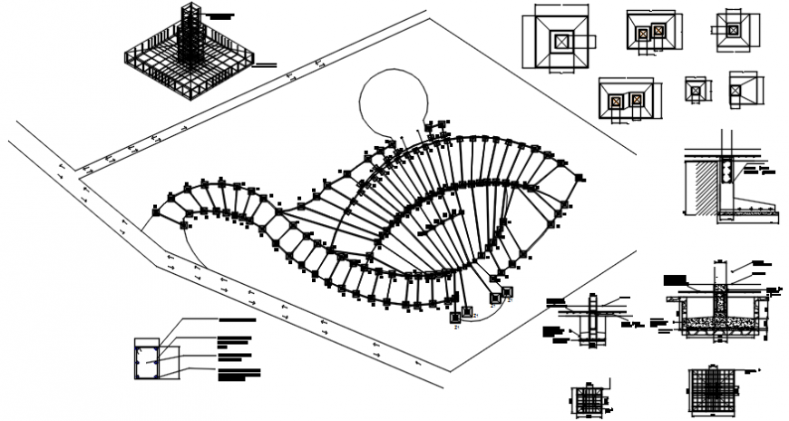 Shopping mall foundation plan, construction and structure details dwg file