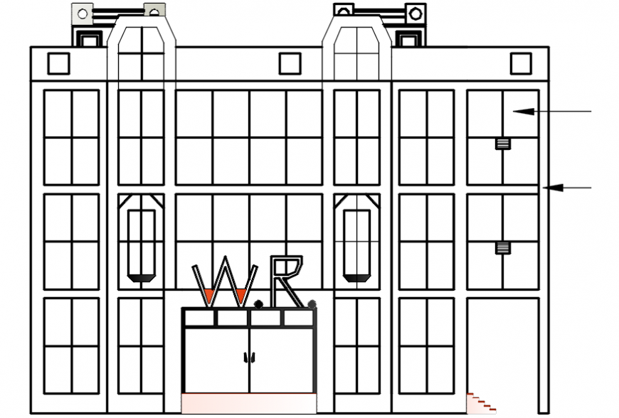 Shopping mall frontal elevation cad drawing details dwg file