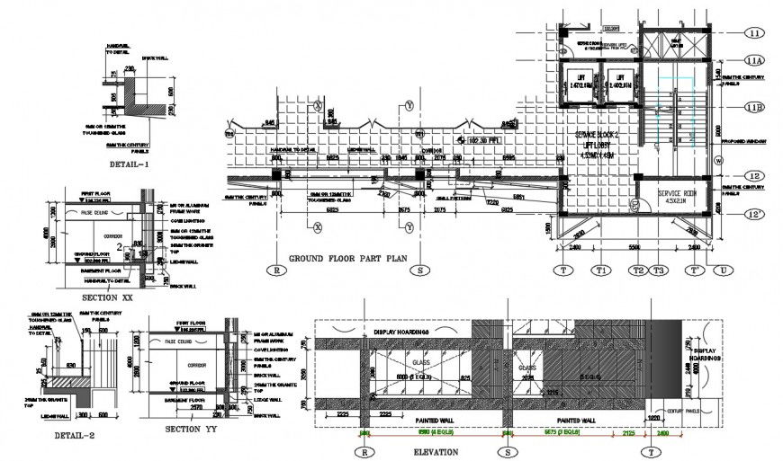 Shopping mall ground floor plan and structure drawing details dwg file