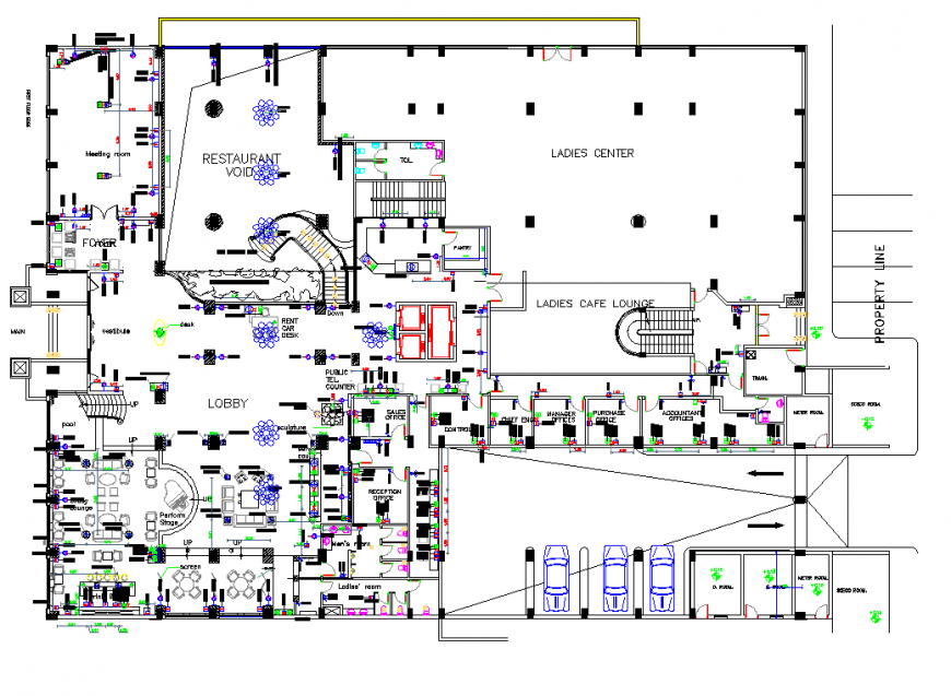 Shopping mall ground floor planning autocad file