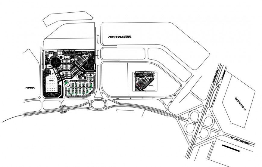 Shopping mall landscaping detail and road making detail dwg file in Autocad format