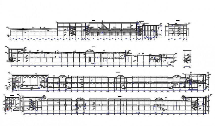 Shopping mall multi-level elevation and section cad drawing details dwg file